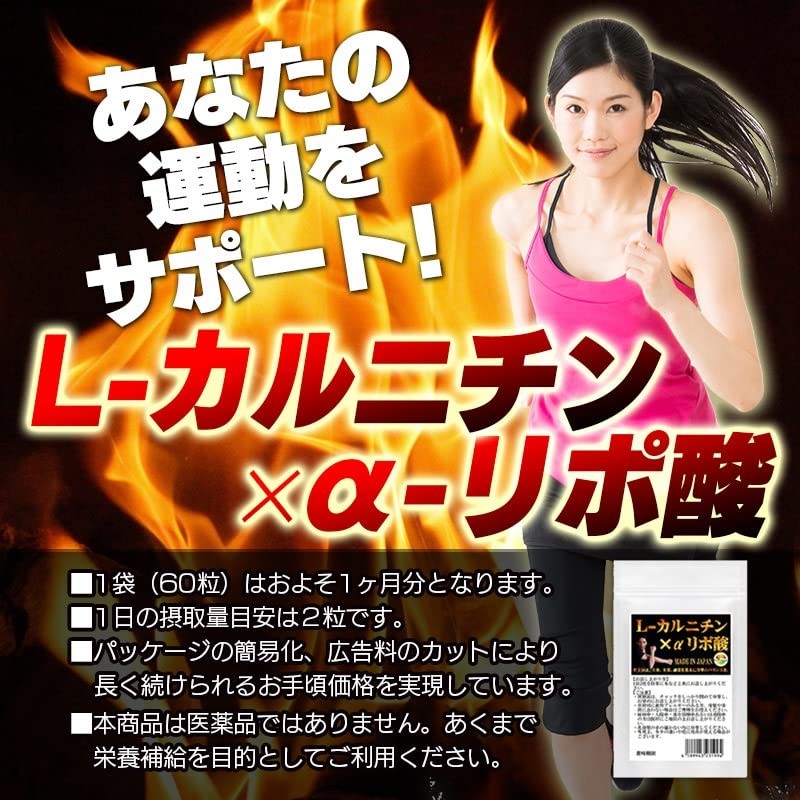 L-カルニチン×α-リポ酸 ダブル配合 60粒 4袋セット計240粒 約4ヶ月分 2粒あたり Lカルニチン 141.25mg配合