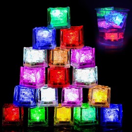 mizikuu Pack of 18 LED Ice Cubes Luminous Light Ice Cubes for Drinks Colourful Luminous Reusable Flash Ice Cube for Baby Bath Toys Wedding Club Bar Champagne Bucket