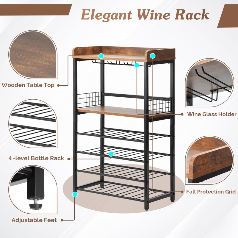 KATHY&BOB Morden Wood Wine Rack Freestanding Floor, 5-Tier Wine Storage