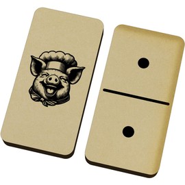 Azeeda 'Happy Pig Wearing a Chef's Hat' Domino Set & Box (DM00041360)