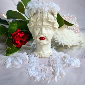 GMM Hawaiian White Flower Necklace Set Necklace_Crown_Bracelets Wedding Set White Flowers Hawaiian Set for Party Beach Party Unica Acrylic