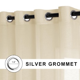 JIUZHEN Semi Sheer Curtains for Kitchen - 45 inches Long with Tiebacks Light Filtering Grommet Window Curtains for Bathroom/Office, 52Wx 45L, Set of 2 Panels,Beige