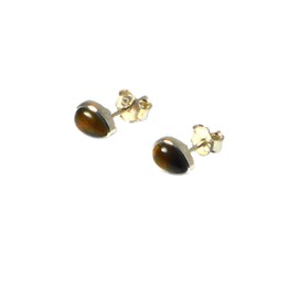 Tiger's Eye & 925 Sterling Silver Pear Shaped Stud Earrings – (TES2212161)