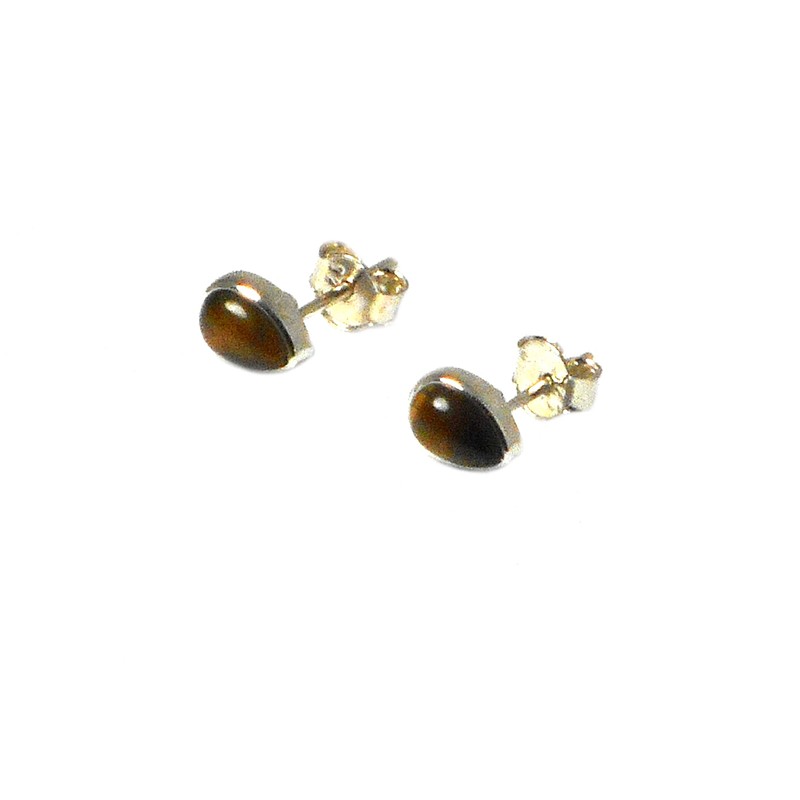 Tiger's Eye & 925 Sterling Silver Pear Shaped Stud Earrings