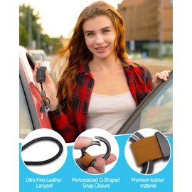 Microfiber Leather Keychain Key Fob, Wrist Lanyard Wristlet Key chain for Car Key with 2 Key Rings, Universal Zinc Alloy Buckle Frosted Finger Ring Car Key Holder (orange)