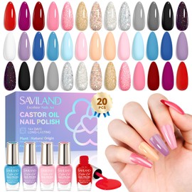 SAVILAND Quick Dry Nail Polish 20pcs: Classic Colors Locked X Tech Regular Nail Polish Kit Glitter Solid Color Fingernail Tonenail Nail Art Polish with Base Glossy Matte Top Polish Manicure Art Home