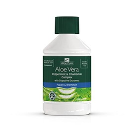 Aloe Pura Aloe Vera Peppermint & Chamomile Juice, Natural, Vegan, Cruelty Free, Digestive Enzymes, Papian & Bromelain, Food Supplement, 500 ml