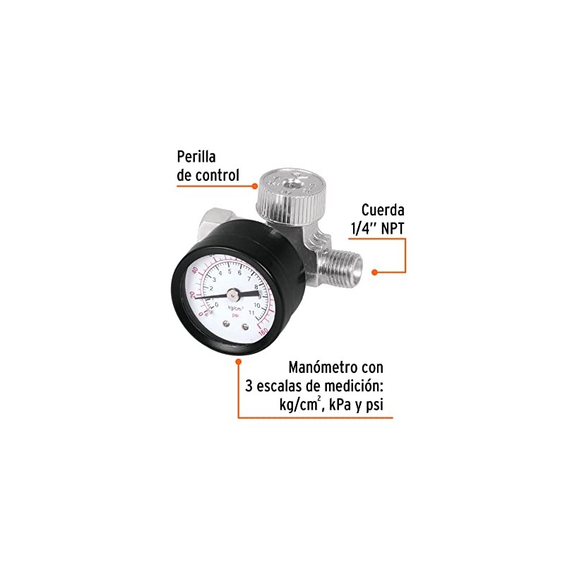 Truper REGU-1/4, Regulador de aire para compresor, cuerda 1/4 NPT