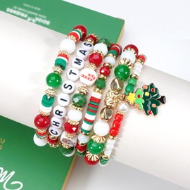 Ardorchid Christmas Bracelets for Women Xmas Tree Snowman Snowflake Santa Claus Stackable Heishi Beaded Stretch Bracelet