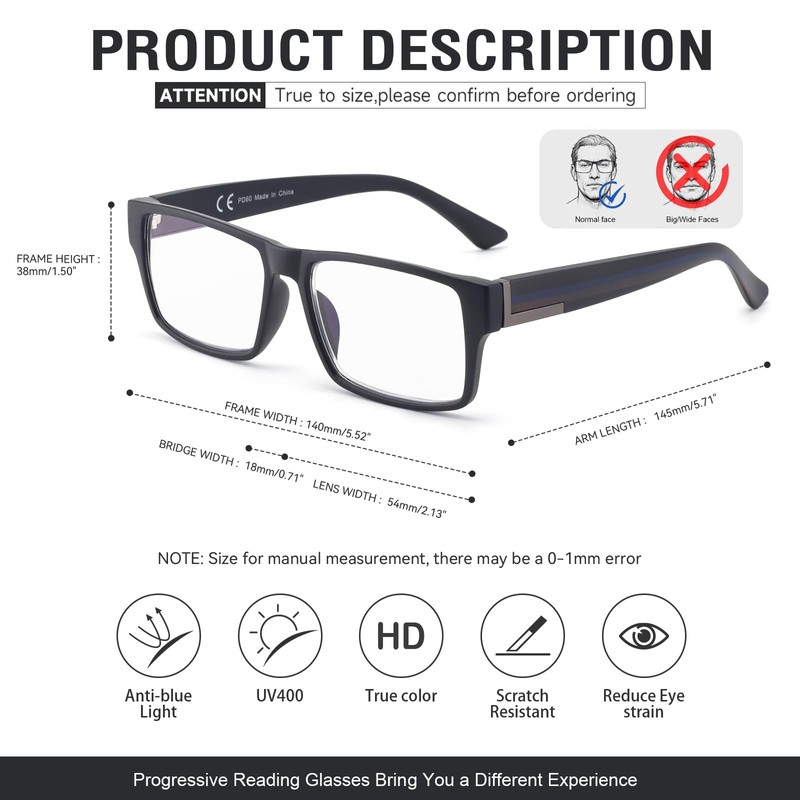 2 Pack Superior Progressive Multifocus Reading Glasses Men Women Stylish