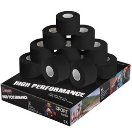 ALPIDEX 12 Rolls Sports Tape Set 3.8 cm x 10 m Joint Tape Bandage Many Colours Tearable Inelastic Sports Tape Skin-friendly Handball Football Volleyball Colour: Black