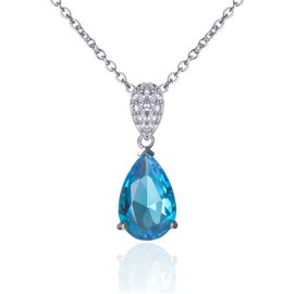 Namana Light Blue Teardrop Pendant Necklace for Women. 925 Sterling Silver Necklaces for Women with a Pear Shaped Light Blue Stone and White Cubic Zirconia. Light Blue Necklace for Women with Gift Box