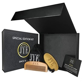 JYE Kit Crecimiento Barba y Bigote, Incluye 3 Tratamientos para Crecimiento Natural de Barba + Peine y Cepillo Edición Especial