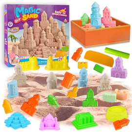 GOVOY Magic Sand for Kids, 20 PCS Play Sand Art Kit with Sandbox, 4 Color, Castle Building Kit, Sensory Toy Christmas Birthday Gift for for Boys and Girls Ages 3-8