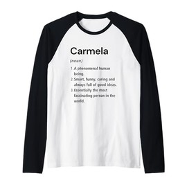 Carmela Name Definition Funny Dictionary Raglan Baseball Tee