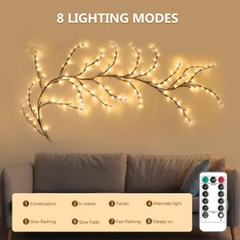 LINGSFIRE Willow Vine Lights with Remote Control, 144 LEDs Willow Branch Lights Indoor Home Decor, 8 Modes 5 Level Dimmable Lighted Willow Vine, DIY Bendable Lighted Tree Christmas Decorations