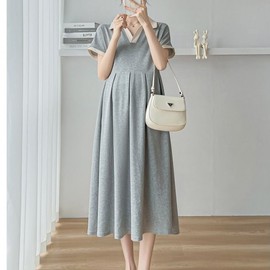 Mamkong Summer Maternity One-Piece Dress Grey / M