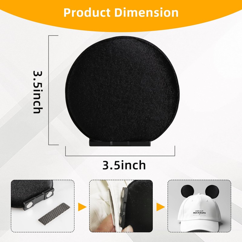 Magnetic Mouse Ears for Hats, Removable Magnet Minni Ear for