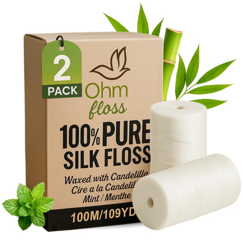 OhmFloss - Hilo dental biodegradable con soporte rellenable de bambú