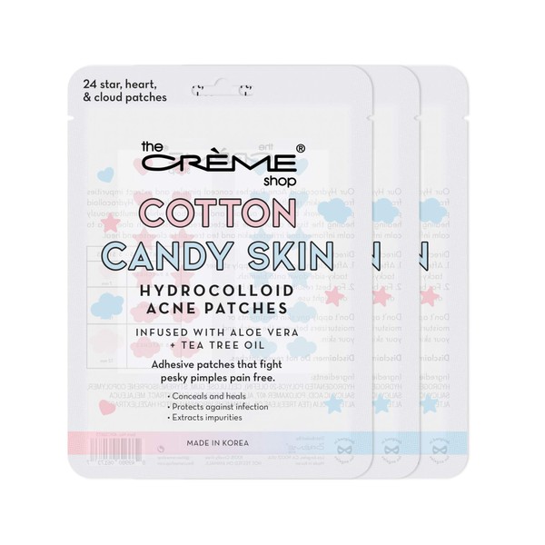 The Crème Shop Cotton Candy Skin Hydrocolloid Acne Patches, Acne Healing Dots, Acne Stickers, Acne Treatment Patches with Salicylic Acid and Witch Hazel - 3 Sizes, 72 Patches