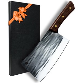 JOAWSOME Meat Cleaver Knife Professional Butcher Chopper 8.2 inch, Chinese Cleaver Bone Chopper, Meat Cutting, Heavy Duty Blade for Home Kitchen and Restaurant Full Tang Wood Handle