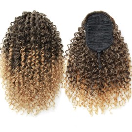 YXCHERISHAIR Ponytail Extension,Curly Wavy Ponytail Ombre Drawstring Ponytail Hair Extensions for Women Natural Wavy Synthetic Hairpiece for African Women Daily Use Party(T1B/27, 14inch)