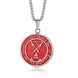 Rockyu Men's Stainless Steel Lucifer Satin Pendant, Hardcore Sterling Chain, 23.6 inches (60 cm), ネックレス長さ60cm、ペンダントトップ42mm×36mm, Stainless Steel, Enamel, No Gemstones