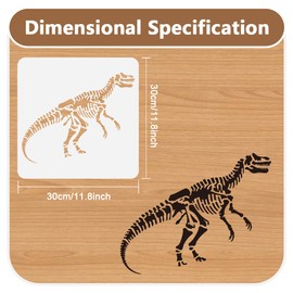 Dinosaur Skeleton Wall Stencil Template 30 x 30cm Reusable Plastic Animal Art Stencil for Painting on Wood Wall Floor Tile Fabric Glass Furniture, DIY Home Decor Or Craft Stencil
