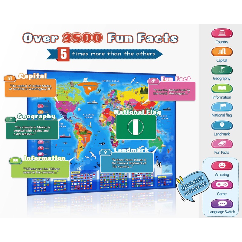 Qiaojoy Bilingual Interactive World Map for Kids105
