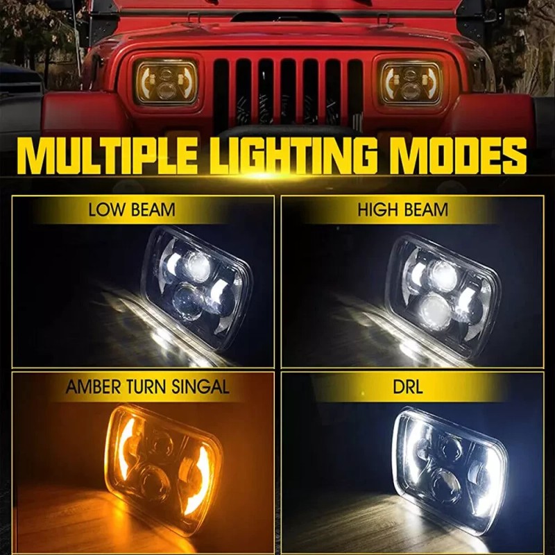 Unbranded Pair 5x7" 7x6" LED Headlight Hi-Lo DRL For Dodge