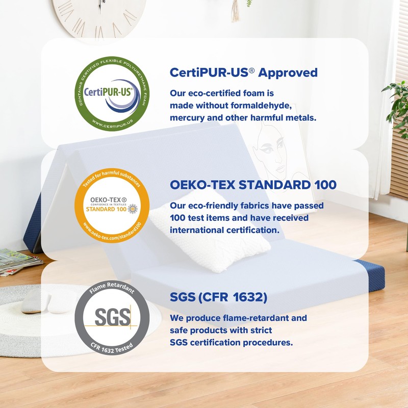 Olee Sleep Tri-Folding Memory Foam Mattress Topper, 4 Inch Gel