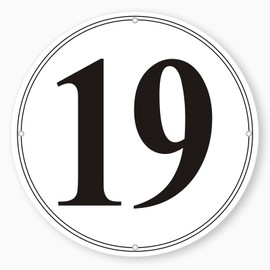 i-CowFun Premium Round Aluminum Number Signs 19 - Metal 12" in Diameter Parking Spot Number Sign Outdoor, Large, for Lot, Aisle, Tennis Court, Building, Dock, Field, Perforated, Weather-Resistant