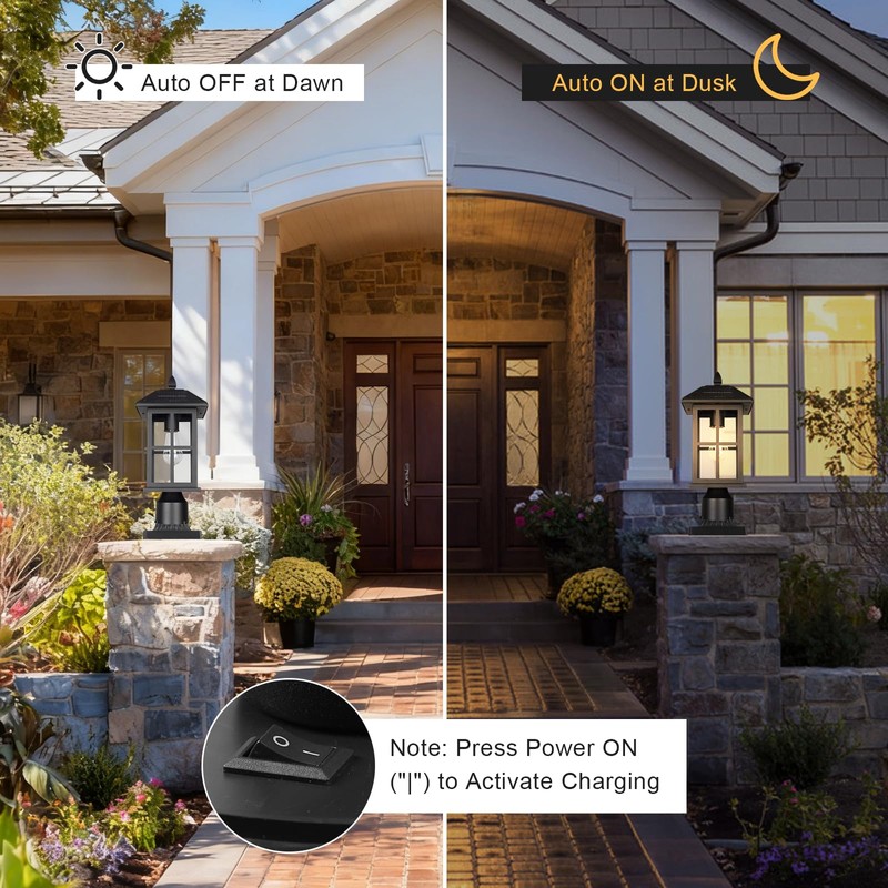 Diyel Solar Outdoor Post Light Fixture, Dusk to Dawn Exterior