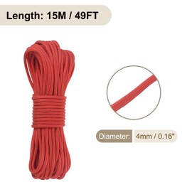 Rebower 550 Paracord Rope 15m, 4mm Thin Paracord Nylon Cord 7-Strand Core [for Tent Camping Outdoor Gear] - Red