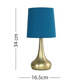 MiniSun Pair of Modern Chrome Teardrop Touch Bed Side Table Lamps with Blue Fabric Shades