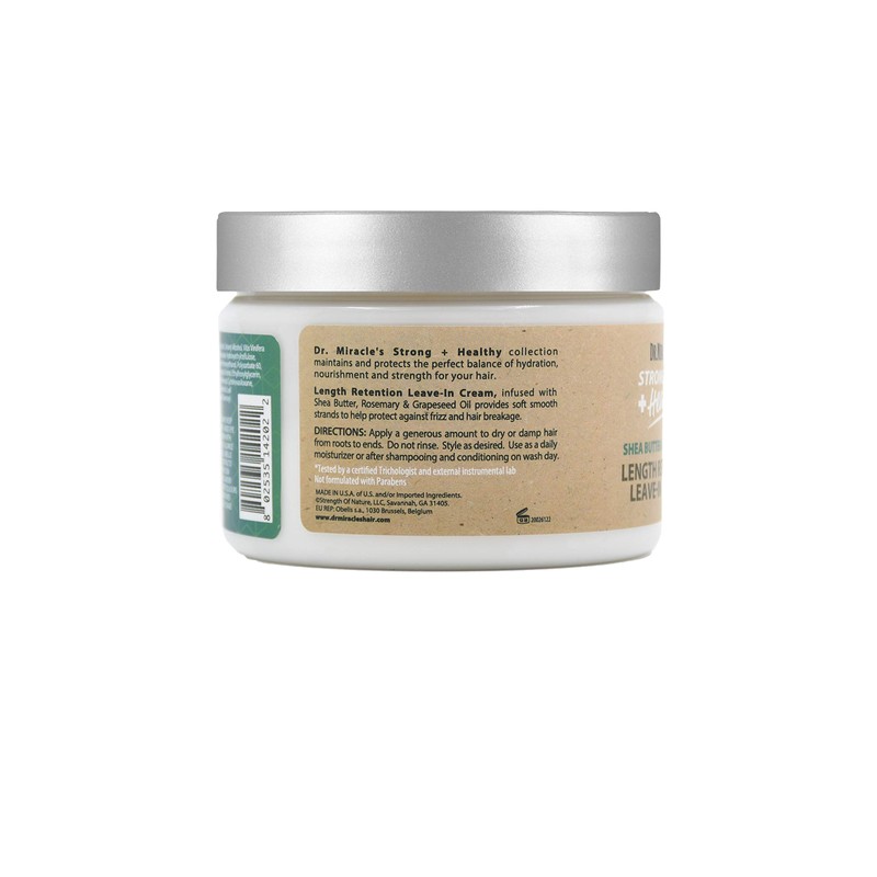 Dr.Miracle's Strong & Healthy Length Retention Leave In Cream. Contains