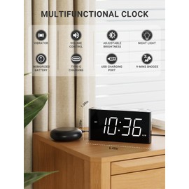Vibrating Alarm Clock,PPLEE Loud Alarm Clock for Heavy Sleepers Hearing Impaired Deaf Teens,Bed Shaker Alarm Clocks for Bedrooms,5 dimmable,7 Color Night Light,USB charging,Type-C Charger,Memory Alarm