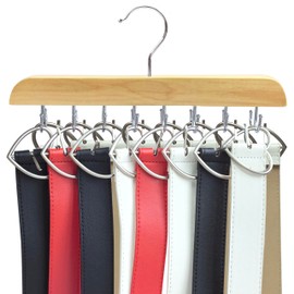 CENZICOM 16 Hooks Belt Hanger Wooden Belt Rack, Space Saving Closet Organizers and Hanging Holder for Ties, Tank Tops, Scarves (Beige)