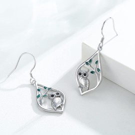 Owl Earrings for Women S925 Sterling Silver Anmail Bird Dangle Drop Earrings Jewelry Birthday Christmas Valentine Day Gift for Owl Lovers
