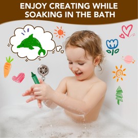 AWAMRWA Bath Pens - 6 Bath Pens for Children Bath and 1 Sponge Washable Paint Pens for Ceramic Surfaces Bath Fun Bath Colour Bath Toy from 3 Years