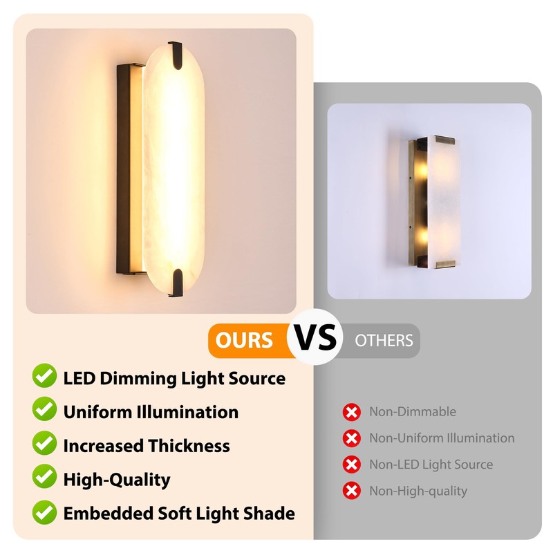 ZEROUNO 14.2 inch Alabaster Wall Sconces, Natural Marble Wall lamp,Dimmable