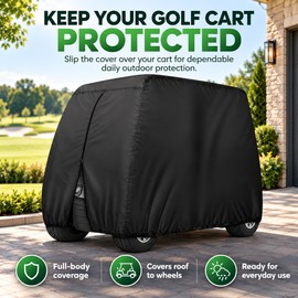Waterproof Golf Cart Cover for 2-Passenger Carts – 420D Polyester Cover with 3 Zipper Doors for Outdoor Weather Protection