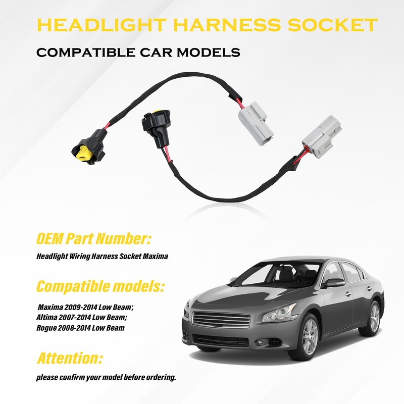 Fraylis 2Pcs Headlight Wiring Harness Socket Adapter Connector for Maxima