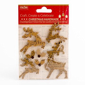 Italian Options Kraft Reindeers and Holly Festive Christmas Craft Card Making Decoration (Pack of 7)