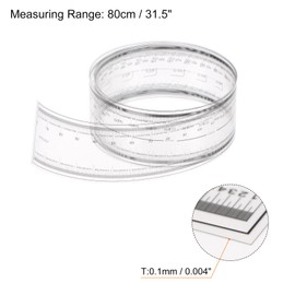 sourcing map Film Flexible Ruler 80 cm 0.1 mm Scale with R Angle & Wide Lines PET Plastic Folding Straight Ruler Calibration Soft Measuring Tool for Factory Transparent