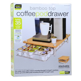 Bamboo Top Coffee Pod Drawer for Keurig Compatible Single Serve K-cups ~ Holds 35 K-cups