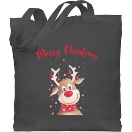 Shirtracer - Cotton Bag - Christmas Gifts Clothing - Merry Christmas Reindeer, 3 Dark Grey