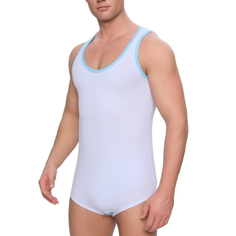 Landofgenie Men's Sleeveless Vest Bodysuit One-Piece Pyjamas Cotton Onesie Romper