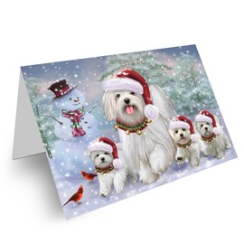 Christmas Running Family Malteses Dog Greeting Cards - Adorable Pets Invitation Cards with Envelopes - Pet Artwork Christmas Greeting Cards GCD71441 (50 Greeting Cards)