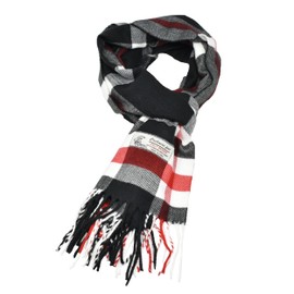 Glory Max Classic Plaid Striped Luxurious Checked Pattern Winter Scarf For Men Women Soft Cashmere Feel 72"x12" (Black/Red Plaid)